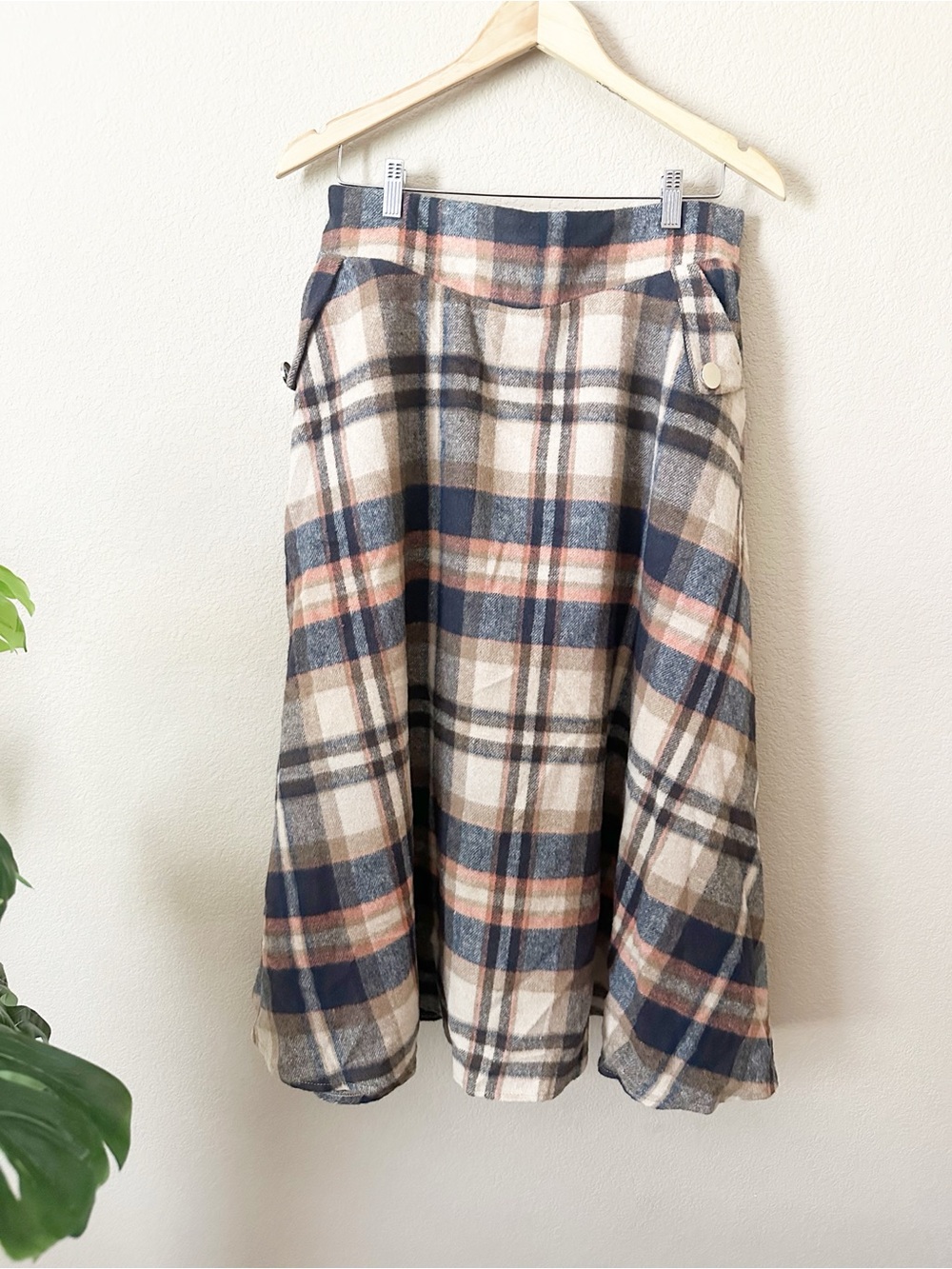NWT Plaid Midi Skirt Wool Blend XL